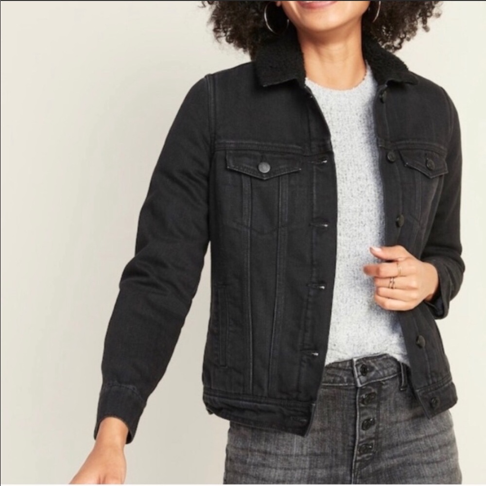 Black Denim Sherpa Jacket